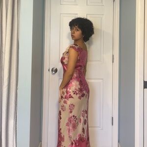 Floral Pink and Cream Maxi Dress